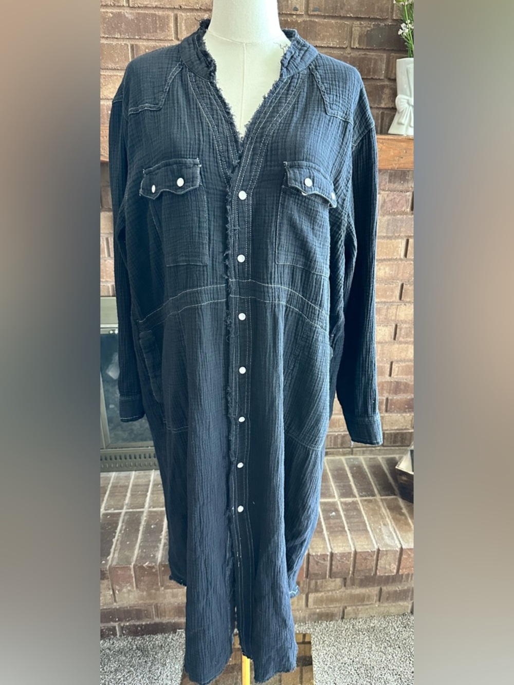 Black Men's Long Button-Front Jacket Coat